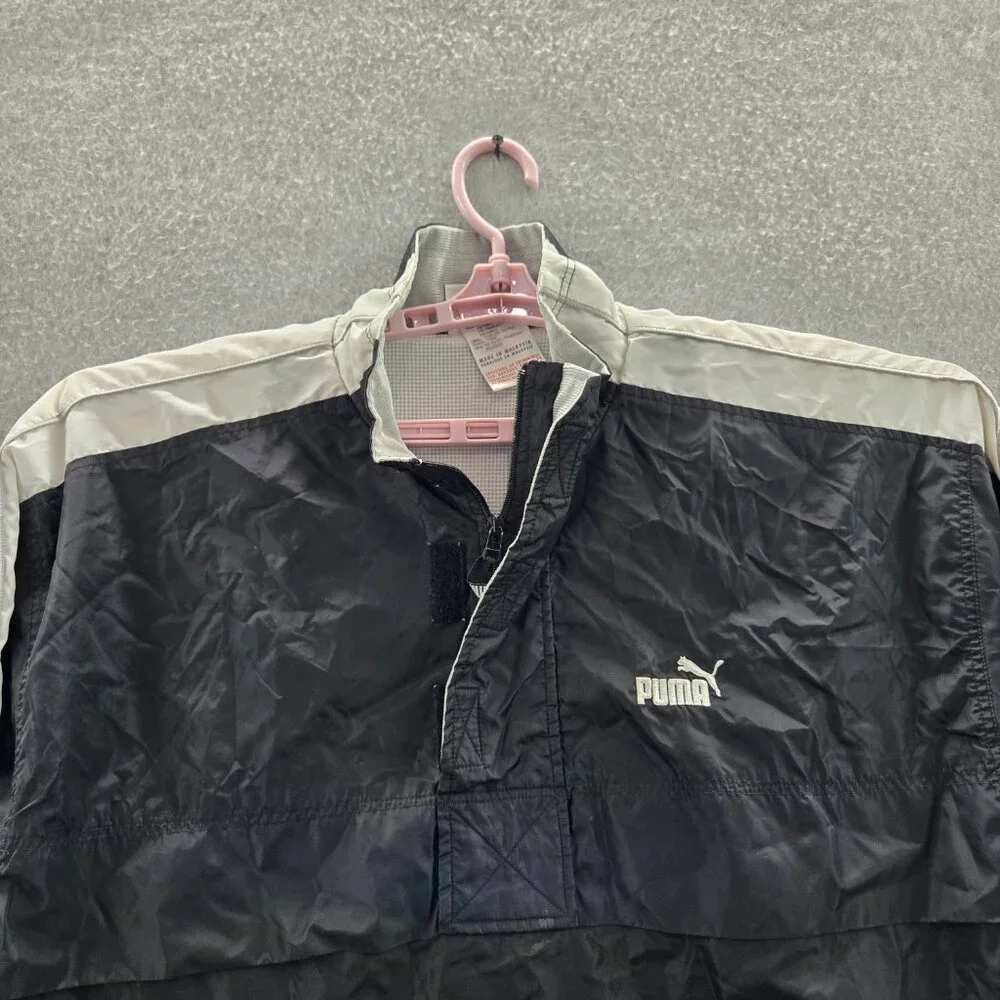 Puma Jacket M Black Nylon Polyester Windbreaker Activewear Logo Long‎ Sleeve